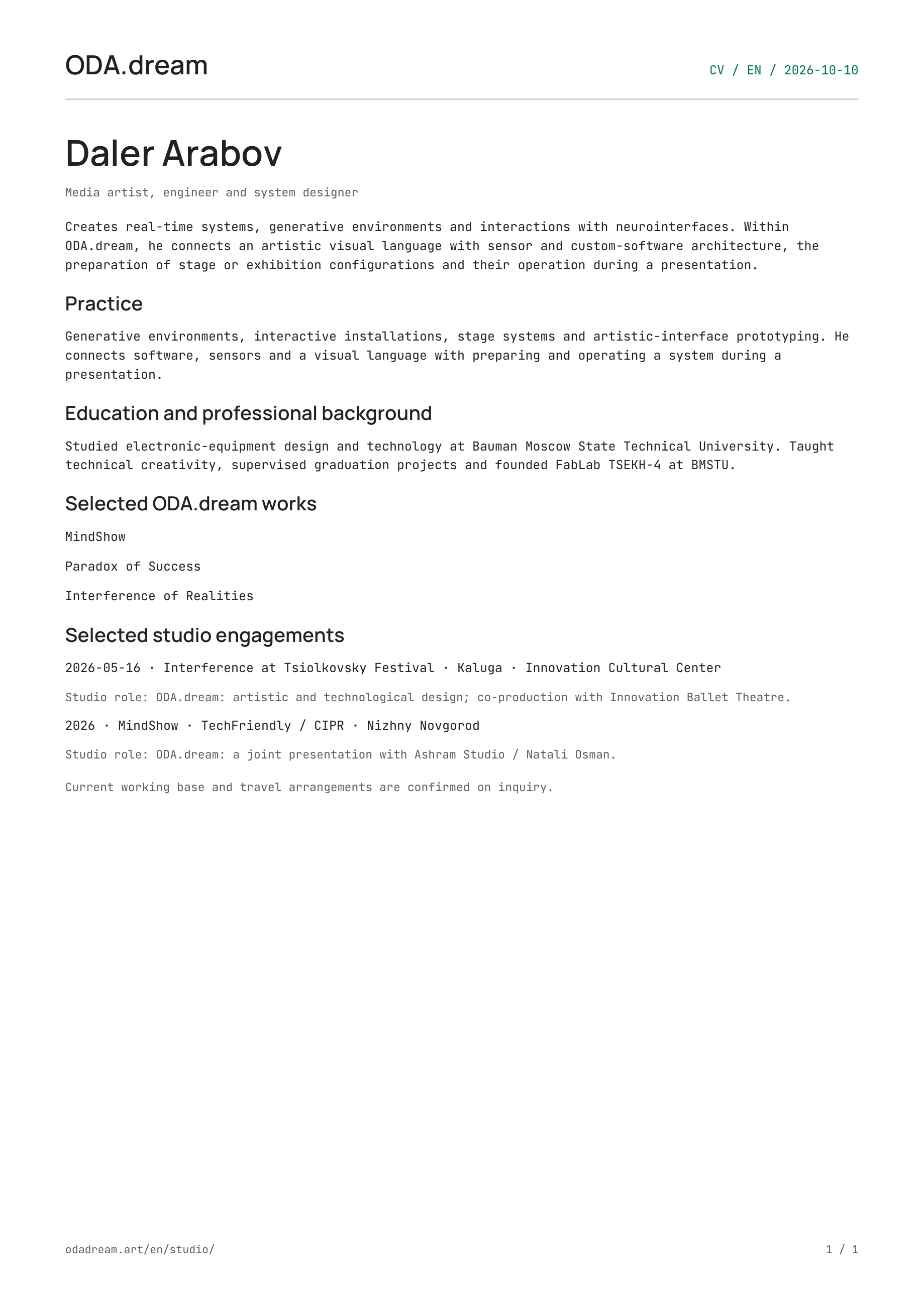 CV · Daler Arabov — page 1