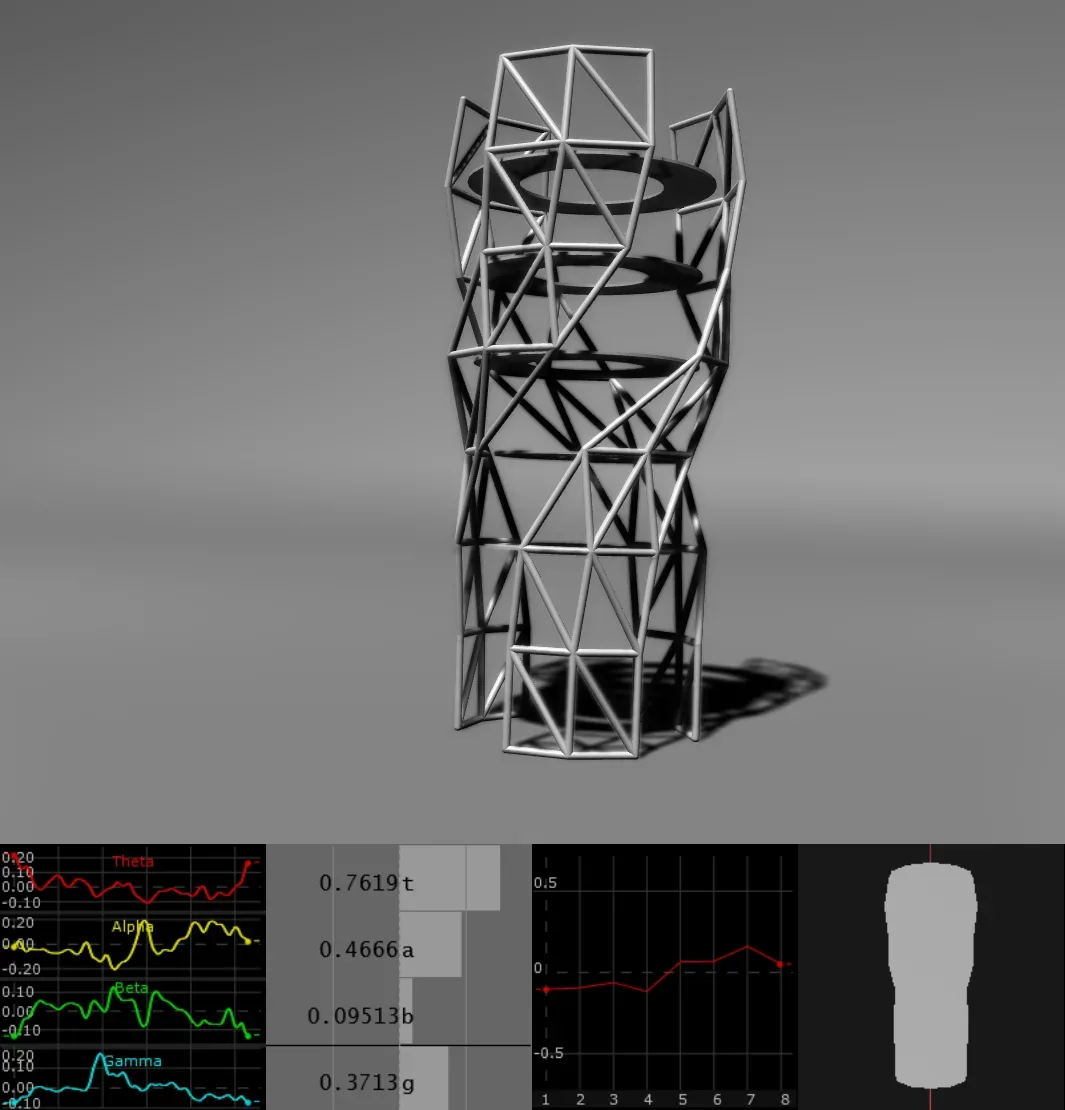 A vertical sculptural form with an asymmetrical triangular frame.