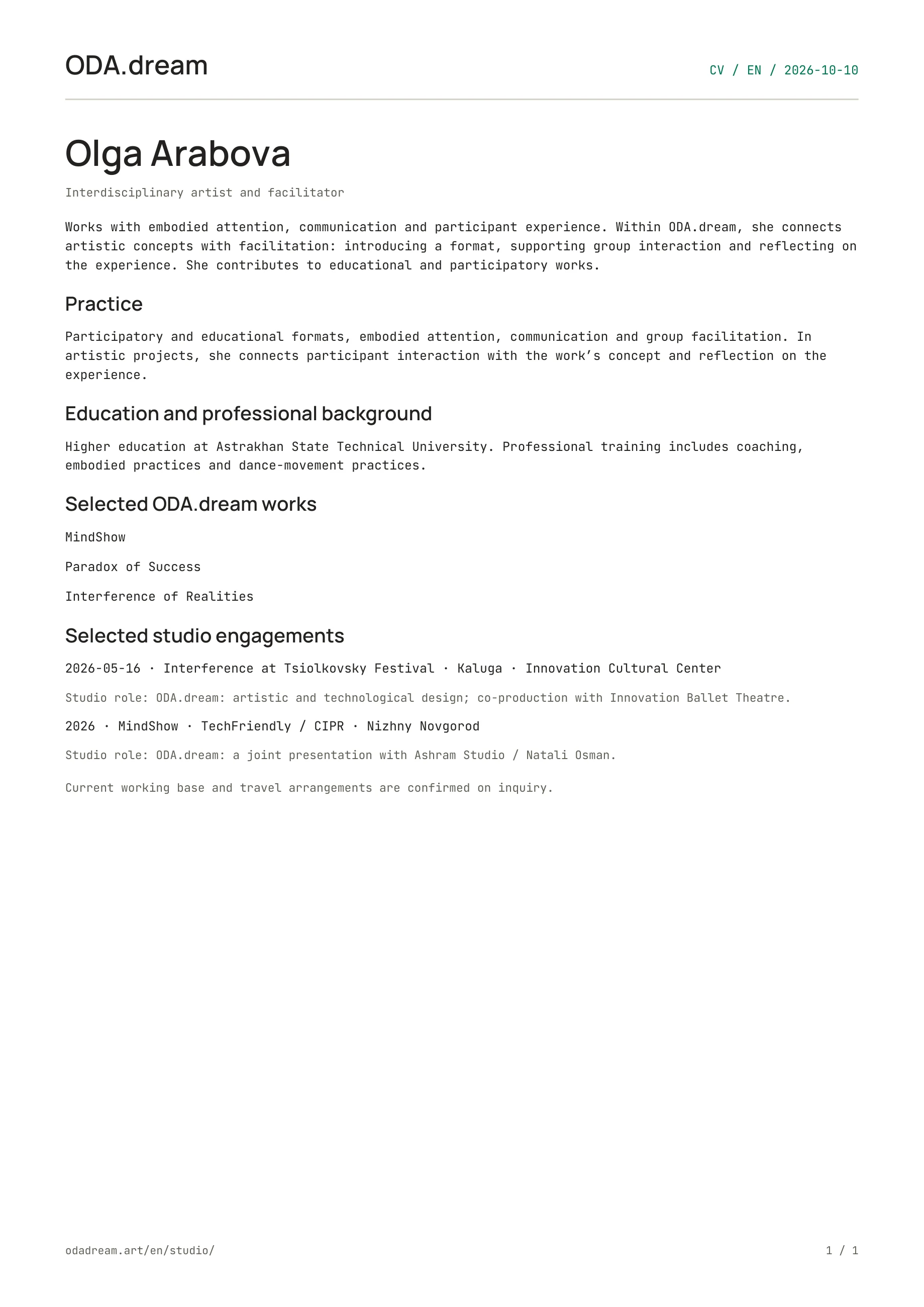 CV · Olga Arabova — page 1